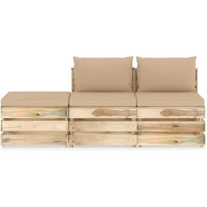 The Living Store Pallet Loungeset - Grenenhout - Beige kussen - 60 x 70 x 66 cm (B x D x H) - Duurzaam en weerbestendig