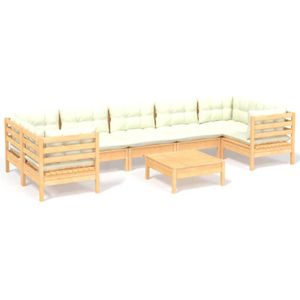 The Living Store Loungeset Grenenhout - Houten tuinmeubelset - 63.5 x 63.5 x 62.5 cm - Crème kussen