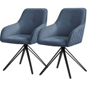 ML-Design eetkamerstoelen draaibaar set van 2, textiel geweven stof, blauw, woonkamerstoel met armleuning/rugleuning,