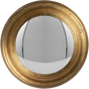 HAES DECO - Bolle ronde Spiegel - Goudkleurig - Ø 34x4 cm - Hout / Glas - Wandspiegel, Spiegel rond, Convex Glas