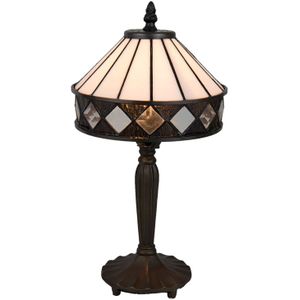 HAES DECO - Tiffany Tafellamp Wit, Bruin Ø 20x36 cm Fitting E14 / Lamp max 1x40W