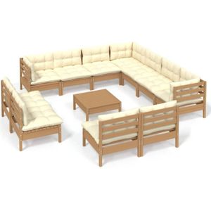 The Living Store Loungeset - Grenenhout - Honingbruin - 63.5x63.5x62.5cm - Inclusief kussens