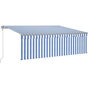 vidaXL Luifel automatisch uittrekbaar met rolgordijn 4,5x3 m blauw wit
