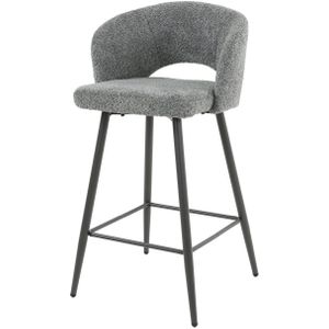 Giga Meubel - Barstoel Bouclé Grijs - Zithoogte 69cm - 51x50x94cm - Salon