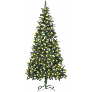 vidaXL Kunstkerstboom met verlichting en dennenappels 210 cm