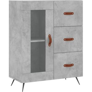 The Living Store Dressoir Modern Betongrijs - 69.5 x 34 x 90 cm - 3 lades - glazen deur - opbergruimte