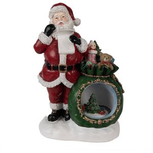 HAES DECO - Muziekdoos en Sneeuwbol met verlichting Kerstman 26x16x36 cm - Rood - Kerst Figuur, Kerstdecoratie, Schudbol