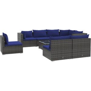 The Living Store Loungeset Poly Rattan - Grijs - Modulair Design