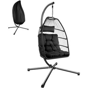 tectake® - Hangstoel Ariane met standaard en kussens 160kg – zwart - 404981