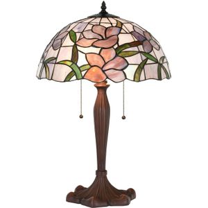 HAES DECO - Tiffany Tafellamp Roze Ø 40x60 cm Fitting E27 / Lamp max 2x60W
