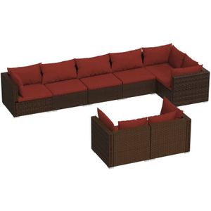 The Living Store Lounge - Poly Rattan - 70x70x60.5 cm - Bruin/Kaneelrood