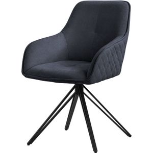 ML-Design eetkamerstoel draaibaar van geweven stof, zwart, woonkamerstoel met armleuning & rugleuning, 360°
