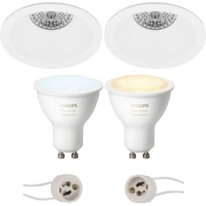 Pragmi Pollon Pro - Inbouw Rond - Mat Wit - Verdiept - Ø82mm - Philips Hue - LED Spot Set GU10 - White Ambiance -