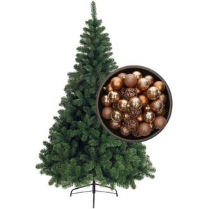 Bellatio Decorations kunst kerstboom 180 cm met kerstballen camel bruin - Kunstkerstboom