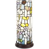 LumiLamp Tiffany Tafellamp Ø 15x36 cm Blauw Wit Glas Rond Tiffany Bureaulamp Blauw Tiffany Bureaulamp