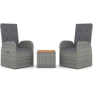 The Living Store Loungeset Grijze PE-rattan - 57 x 69 x 106 cm - Verstelbaar - Comfortabel - Acaciahouten tafel -