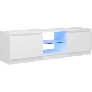 The Living Store tv-meubel - LED-verlichting - RGB - wit - bewerkt hout en gehard glas - 120x30x35.5 cm