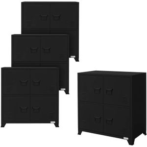 ML-Design set van 4 archiefkasten 75x40x80,5 cm zwart, staal, kantoorkast vrijstaand 4 poten, metalen locker 4 deuren, 2