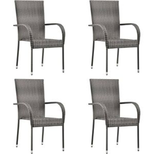 The Living Store Tuinset - Acaciahouten eettafel - Grijze PE-rattan stoelen - 150x90x74 cm - Montage vereist - 1 tafel