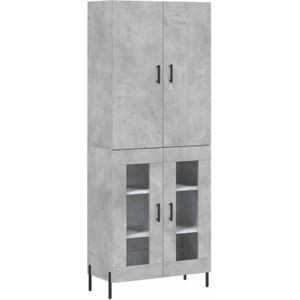 The Living Store Hoge Kast Betongrijs - Dressoir en Bovenkast - 69.5 x 34 x 180 cm - Duurzaam Materiaal