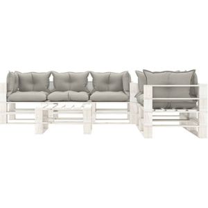 The Living Store Pallet Loungeset - Hoogwaardig grenenhout - Taupe/Wit - 70 x 67.5 x 60.8 cm - Inclusief kussens -