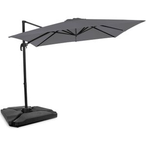 VONROC Zweefparasol Pisogne 300x300cm – Premium parasol - Grijs Incl. 4 vulbare tegels