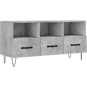 The Living Store TV-meubel Betongrijs 102x36x50 cm - Bewerkt hout en ijzer