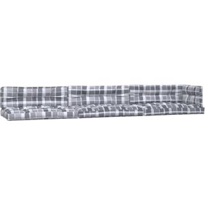 The Living Store Palletkussens - polyester - ultrazacht - geschikt voor binnen en buiten - grijs ruitpatroon - 120 x 80