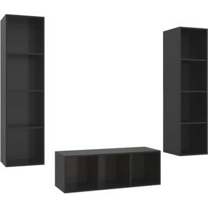 The Living Store TV-meubelset - Wandmontage - 37 x 37 x 107 cm / 142.5 cm - Hoogglans zwart - Spaanplaat