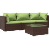 vidaXL 4-delige Loungeset met kussens poly rattan bruin