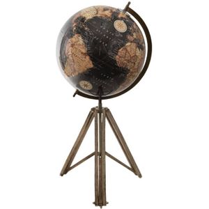 Clayre & Eef Zwarte Wereldbol/globe 31*31*71 cm 64934