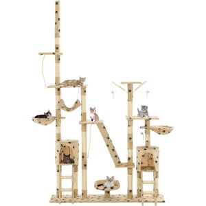The Living Store Kattenboom - Multifunctioneel kattenspeelhuis - 147x35x(230 - 250)cm - Beige