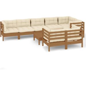 The Living Store Loungeset - Grenenhout - Honingbruin - 63.5x63.5x62.5 cm - Inclusief kussens