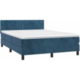 vidaXL Boxspring met matras en LED fluweel donkerblauw 140x190 cm