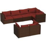 VidaXL 7-delige Loungeset met Kussens - Poly Rattan Bruin