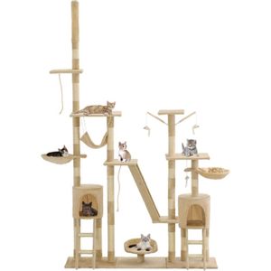 The Living Store Kattenboom - Comfortabele speeltuin voor katten - 147 x 35 x (230 - 250) cm - Beige