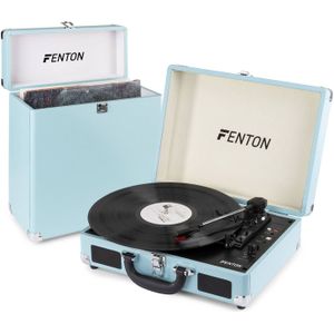 Platenspeler - Fenton RP115 platenspeler met Bluetooth, auto-stop, USB en bijpassende platenkoffer - Blauw