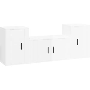 The Living Store TV-meubelset - klassiek design - hoogglans wit - 1x 80x34.5x40 cm + 2x 40x34.5x60 cm - bewerkt hout -