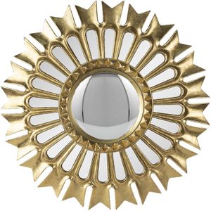 HAES DECO - Bolle ronde Spiegel - Goudkleurig - Ø 38x3 cm - Polyresin / Glas - Wandspiegel, Spiegel rond, Convex Glas