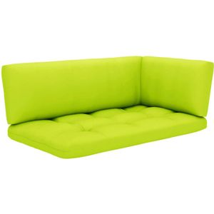 The Living Store Pallet Lounge Set - Grenenhout - Helder groene kussens - Tafel- 60x60x25cm - Midden/hoekbank-