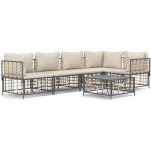 VidaXL Loungeset 6-delig met Kussens - Poly Rattan Antracietkleurig