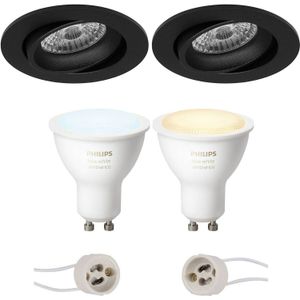 Pragmi Delton Pro - Inbouw Rond - Mat Zwart - Kantelbaar - Ø82mm - Philips Hue - LED Spot Set GU10 - White Ambiance -