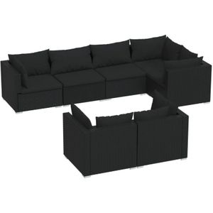 vidaXL 7-delige Loungeset met kussens poly rattan zwart