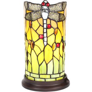 HAES DECO - Tiffany Tafellamp Groen, Beige Ø 15x26 cm Fitting E14 / Lamp max 1x40W
