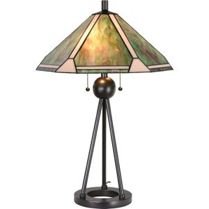 HAES DECO - Tiffany Tafellamp Groen, Bruin, Beige Ø 50x73 cm Fitting E27 / Lamp max 2x60W