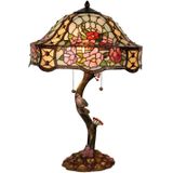 HAES DECO - Tiffany Tafellamp Groen, Roze Ø 45x62 cm Fitting E27 / Lamp max 3x60W