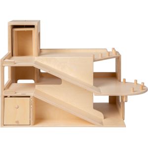 Van Dijk Toys houten speelgoed garage 2 verdiepingen en lift - Naturel (Kinderopvang kwaliteit)