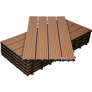 ECD Germany WPC-terras tegels 60x30 cm 12er Spar Set für 2m² lichtbruin in hout look voor tuinbalkonvloeren met afvoer