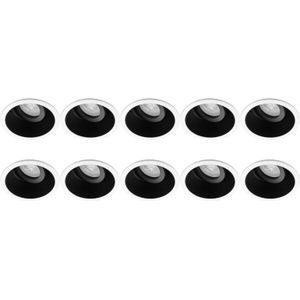 Spot Armatuur 10 Pack - Pragmi Zano Pro - GU10 Inbouwspot - Rond - Zwart/Wit - Aluminium - Kantelbaar - Ø93mm