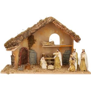 Complete kerststal met 8x st kerststal beelden - 50 x 23 x 31 cm - Kerststallen